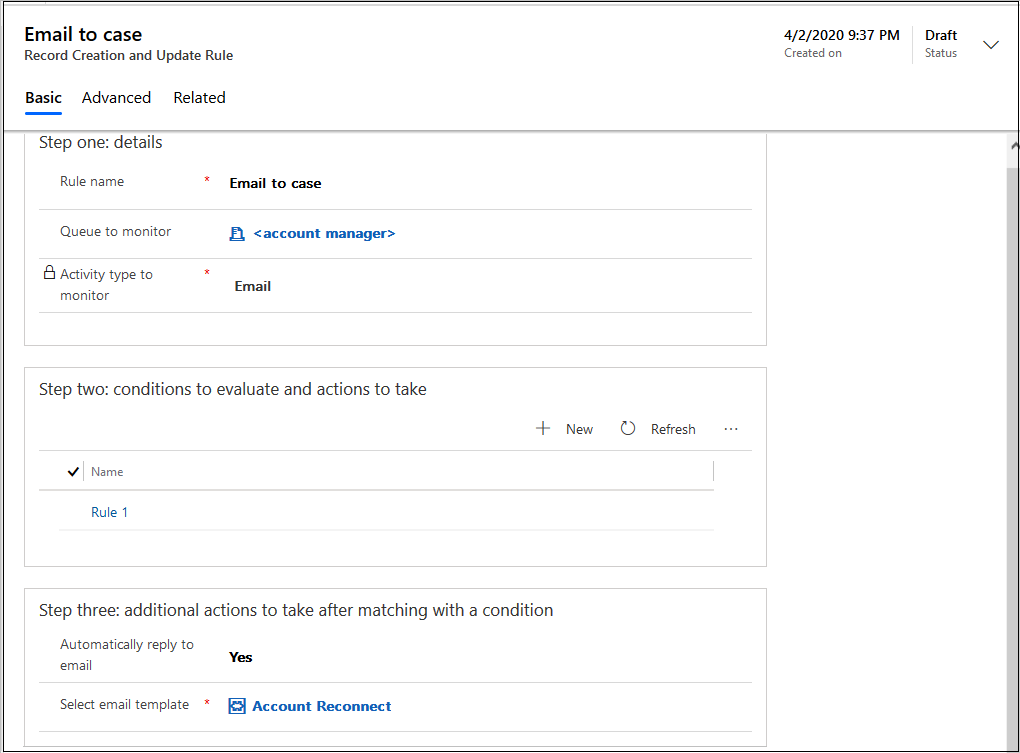 Crear automáticamente regla de registro configurada.