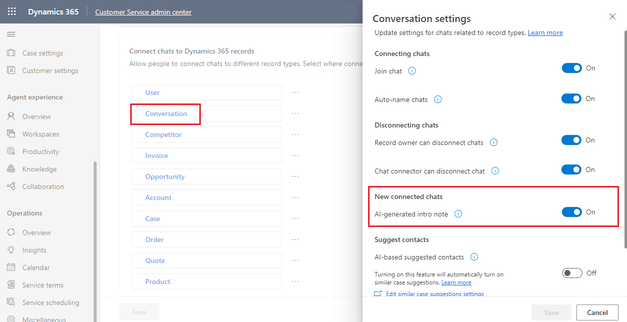 Captura de pantalla de la configuración de resumen generada para conversaciones de Teams.