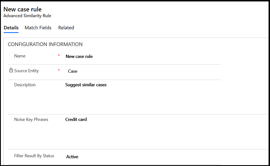 Configuración de casos similares.