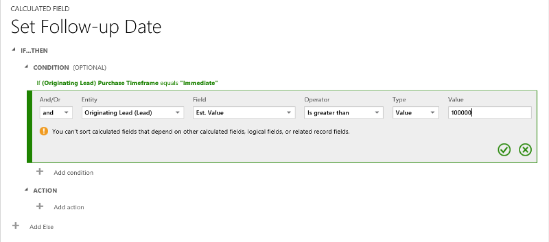 Configurar la segunda condición para el campo calculado.