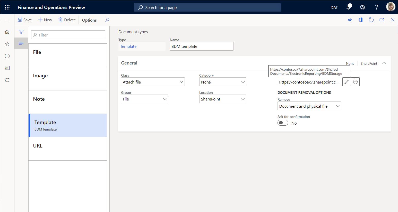 Configurar el tipo de documento para la gestión de documentos.