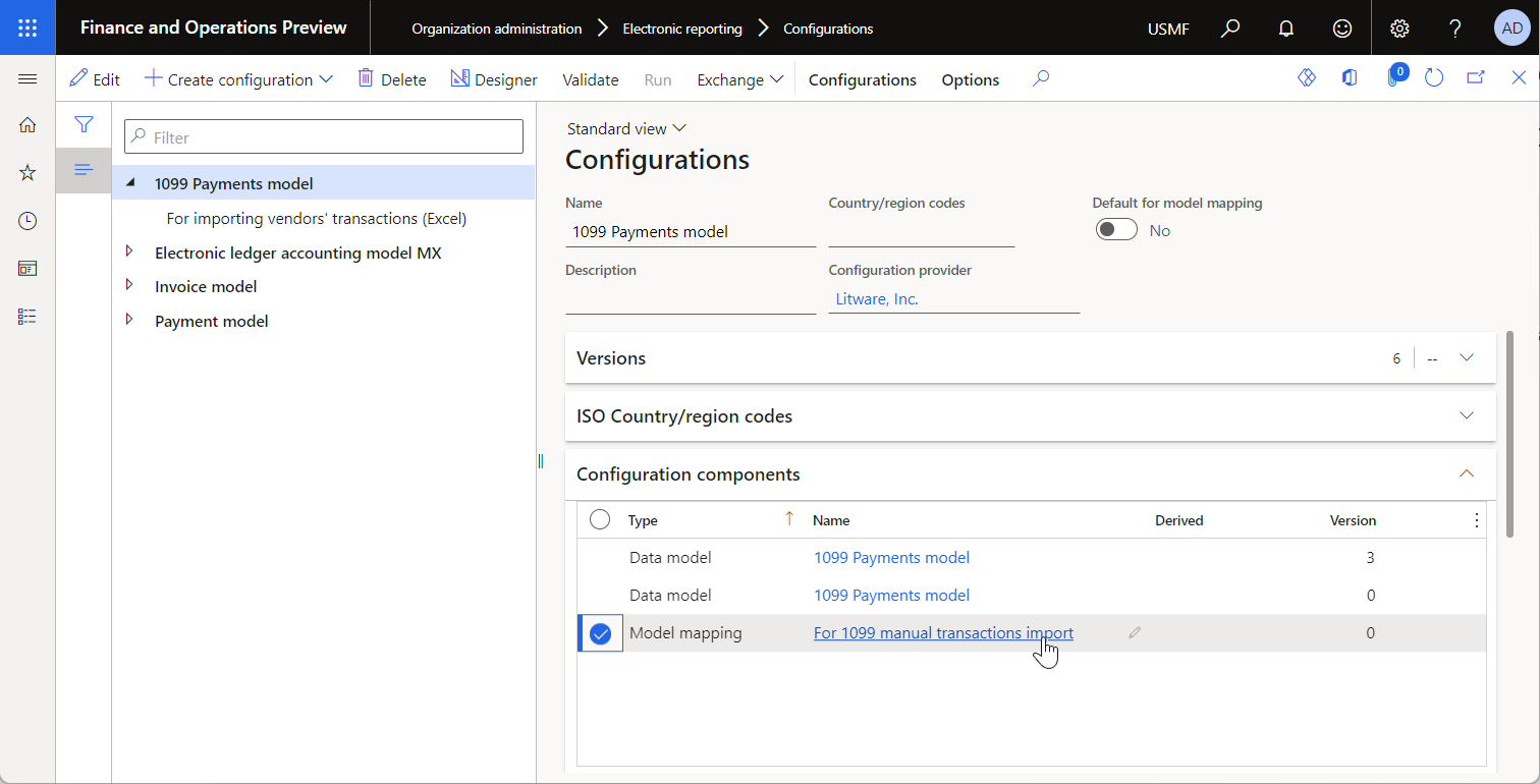 Configuración del modelo de datos de ER para importar datos en modo por lotes desde la interfaz de usuario de ER.