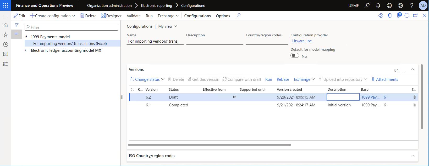 List of imported ER configurations on the Configurations page.