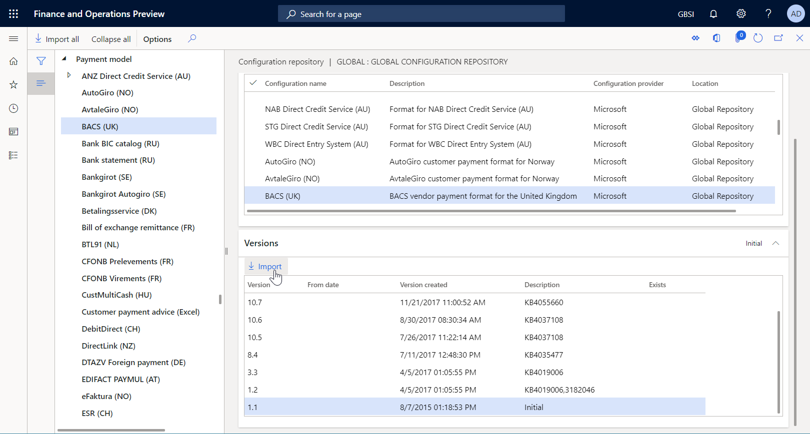 Página de configuración del repositorio.