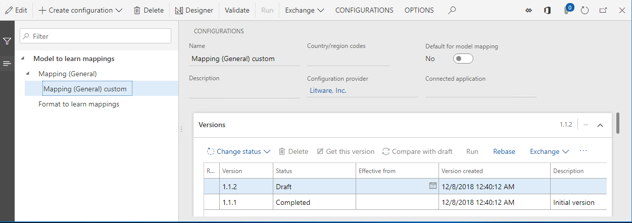 Página de configuraciones de ER, configuración personalizada de asignación general.