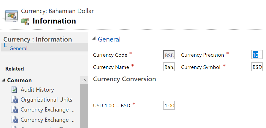 Configuración de la divisa para un entorno local específico.