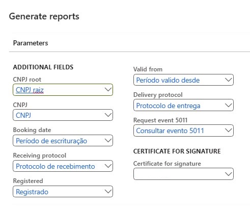 Generate reports parameters.