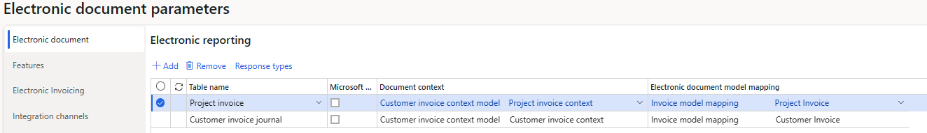 Setting up Electronic document parameters.