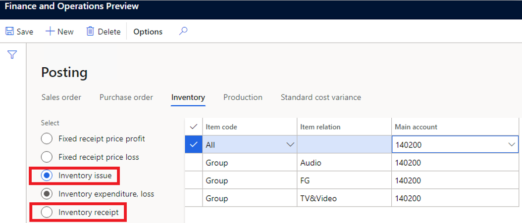 Configuración de incidencias de inventario y contabilización de recibos de inventario.