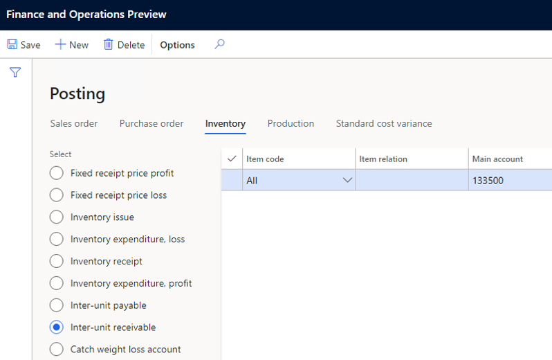 Configuración de contabilización recibible entre unidades.