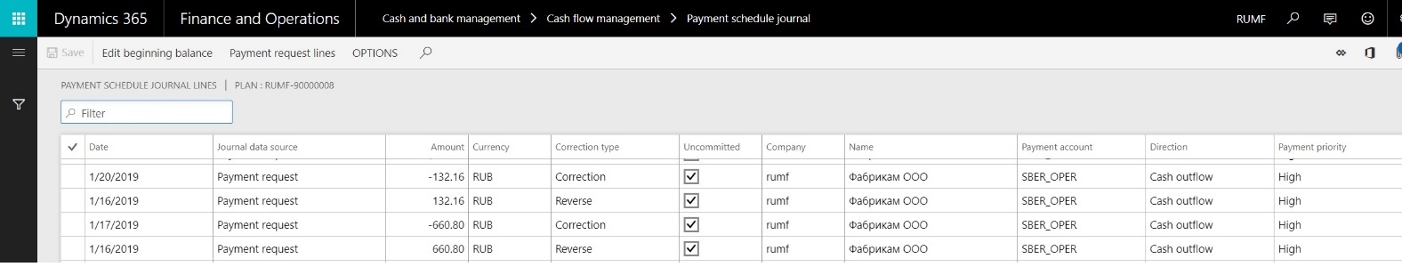 Update payment schedule.