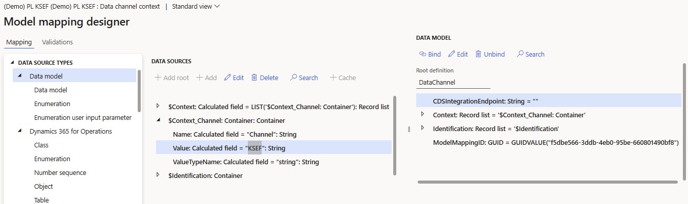 Screenshot of the output channel configuration in Electronic reporting.