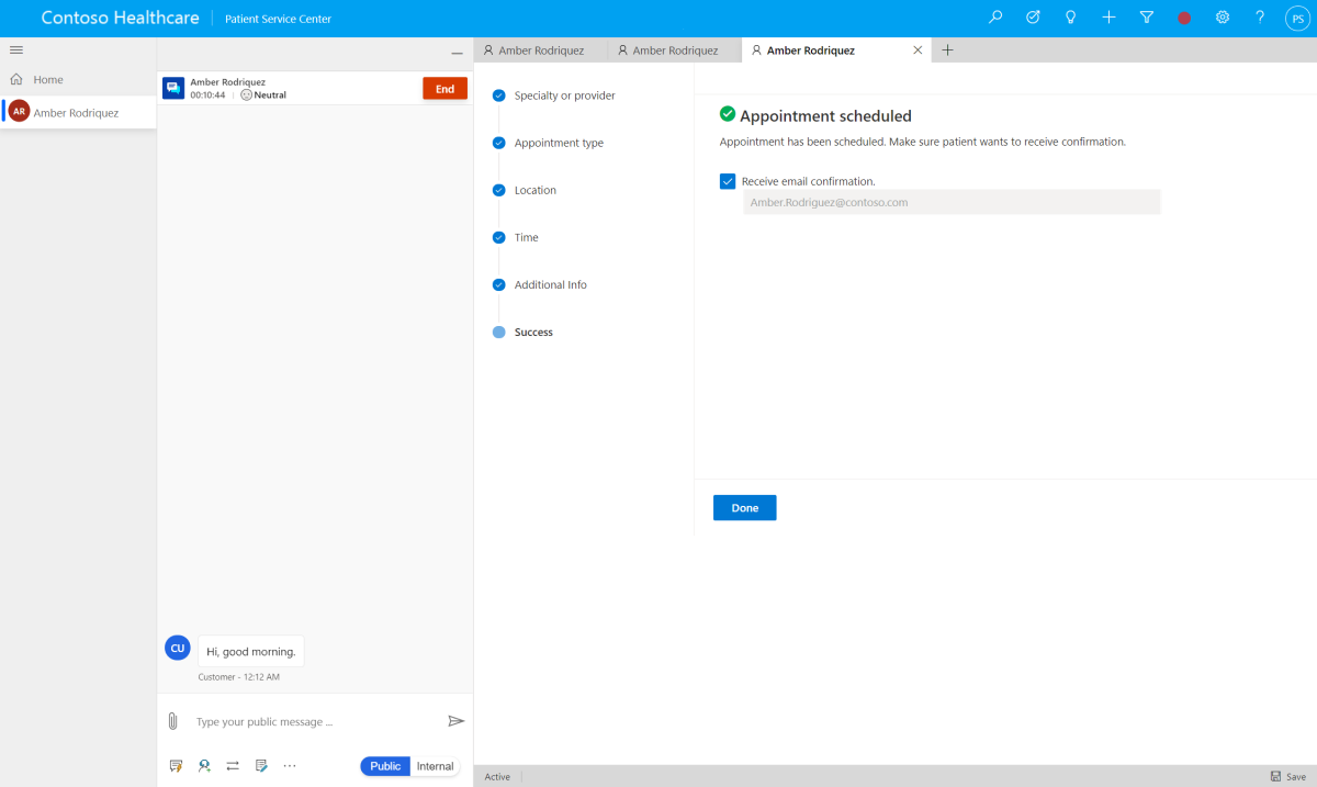 Pantalla de confirmación y notificaciones por correo electrónico en el asistente de programación.