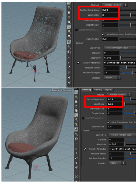 Controles Particle Separation y Voxel Scale.