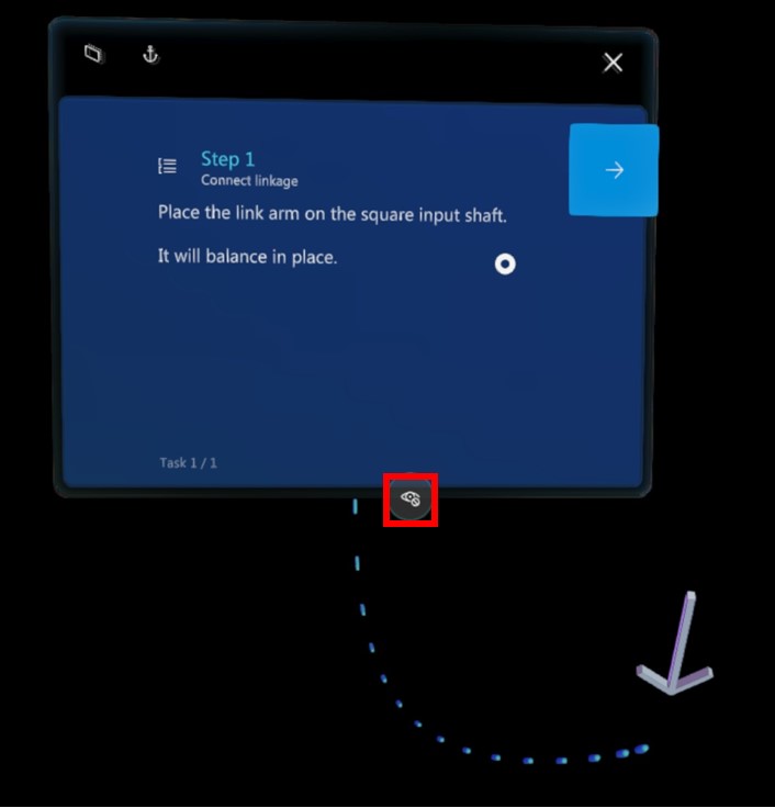 Captura de pantalla del símbolo del ojo en la parte inferior de la tarjeta de instrucciones