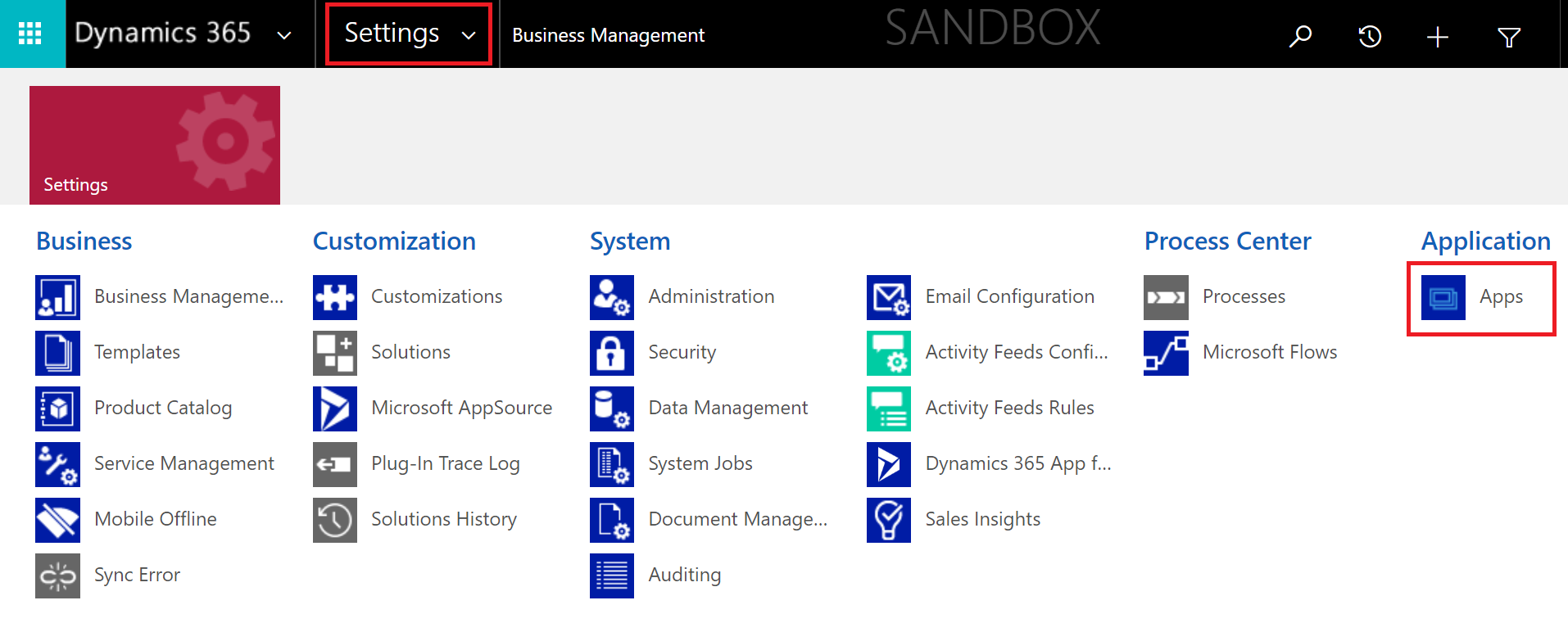 Captura de pantalla del entorno de Dynamics 365.