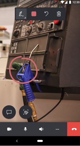 Captura de pantalla de Dynamics 365 Remote Assist para dispositivos móviles que muestra una anotación