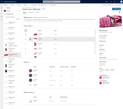 Administración simplificada de medios de productos.