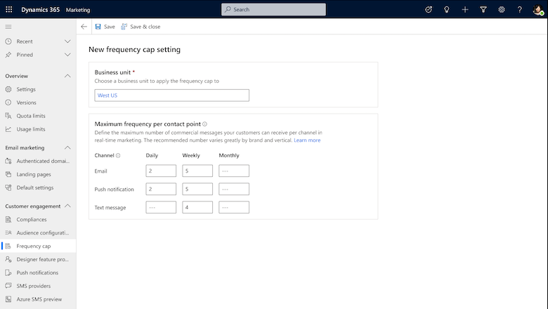 configuración de frecuencia máxima