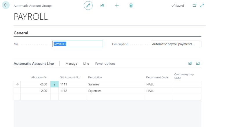 Configuración automática de códigos de cuenta