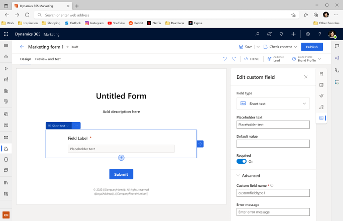 Campo de formulario personalizado en el editor de formularios.