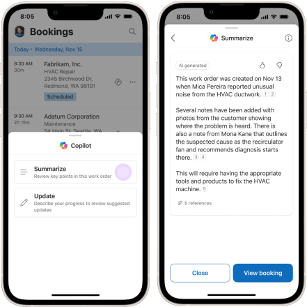 Captura de pantalla del resumen de la orden de trabajo de Copilot en la nueva experiencia de usuario móvil
