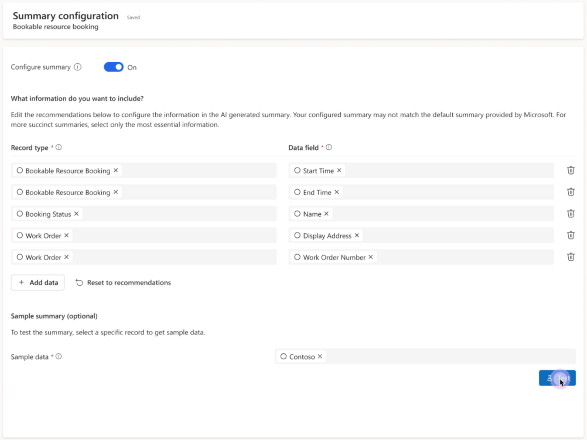 Captura de pantalla de la configuración del resumen de Copilot de Field Service