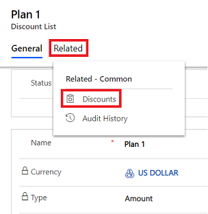 Pestaña Descuento en el formulario Lista de descuentos.