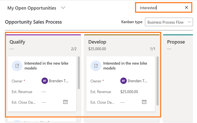 Utilizar el cuadro Buscar para filtrar registros en la vista Kanban