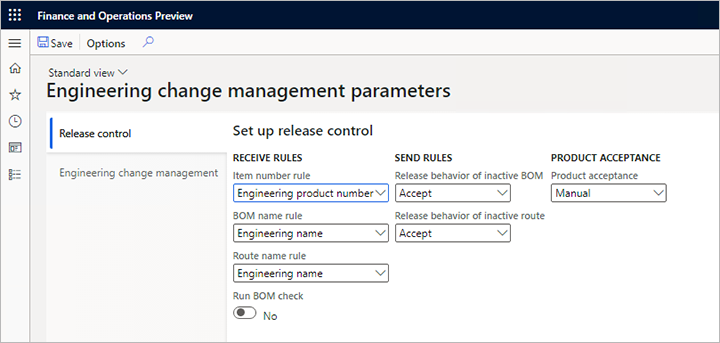 Configurar las condiciones de aceptación del producto.