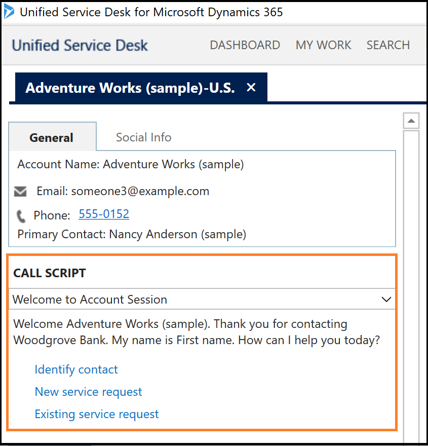 Script de agente en Unified Service Desk.