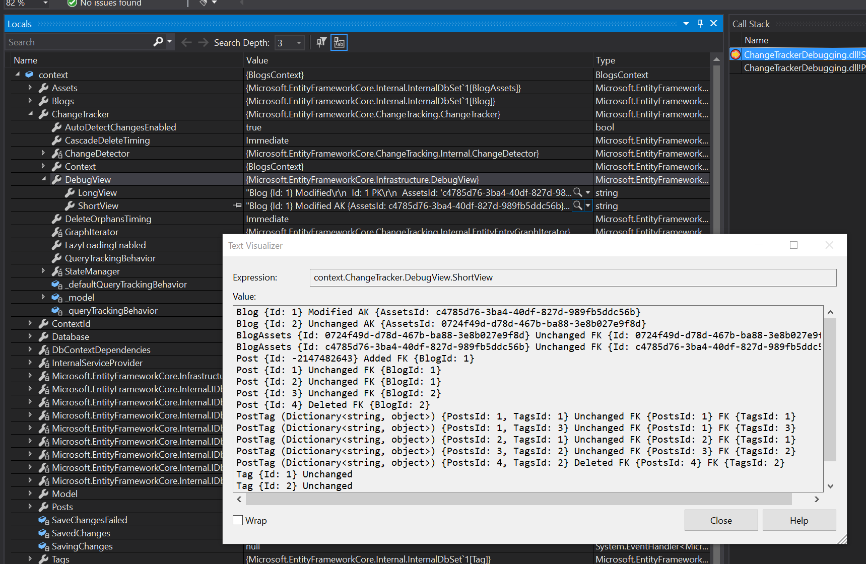 Acceso a la vista de depuración del rastreador de cambios desde el depurador de Visual Studio