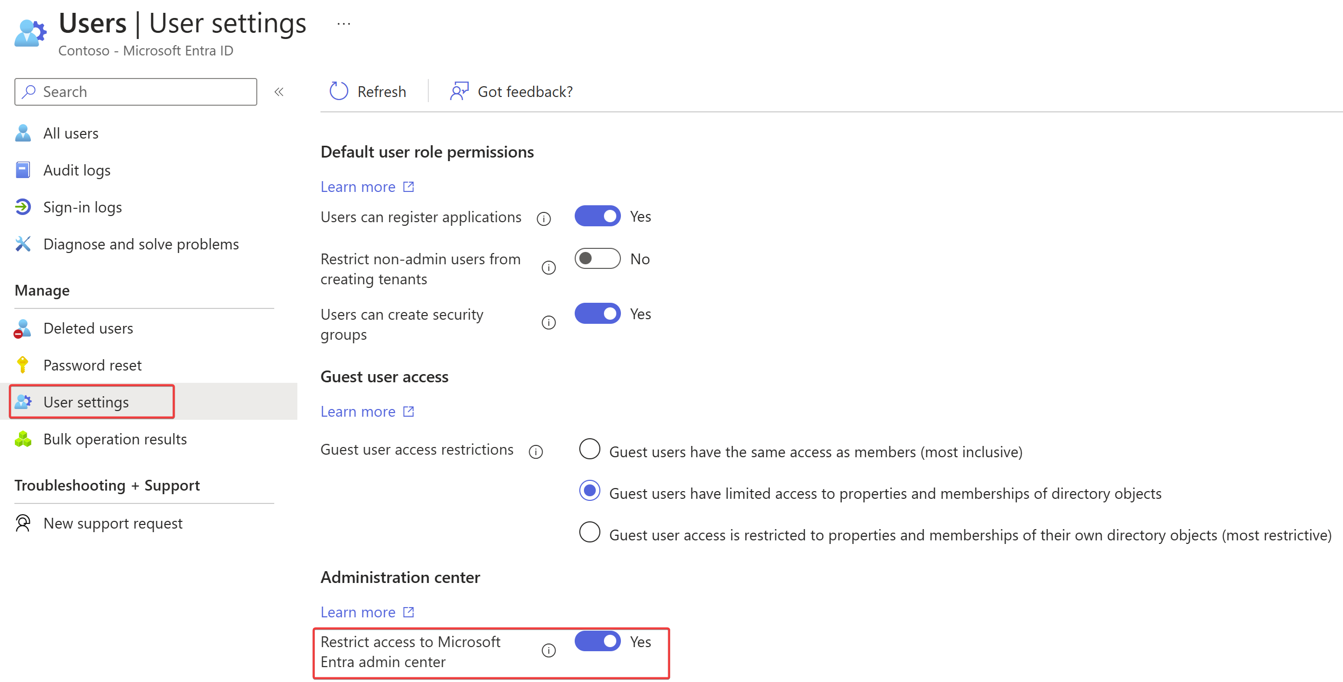 Acceso restringido del portal de administración