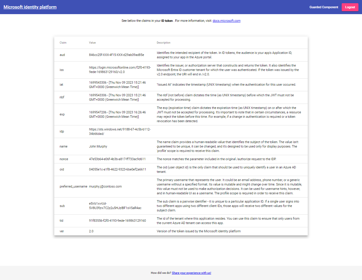 Explorador web que muestra la aplicación con sesión iniciada