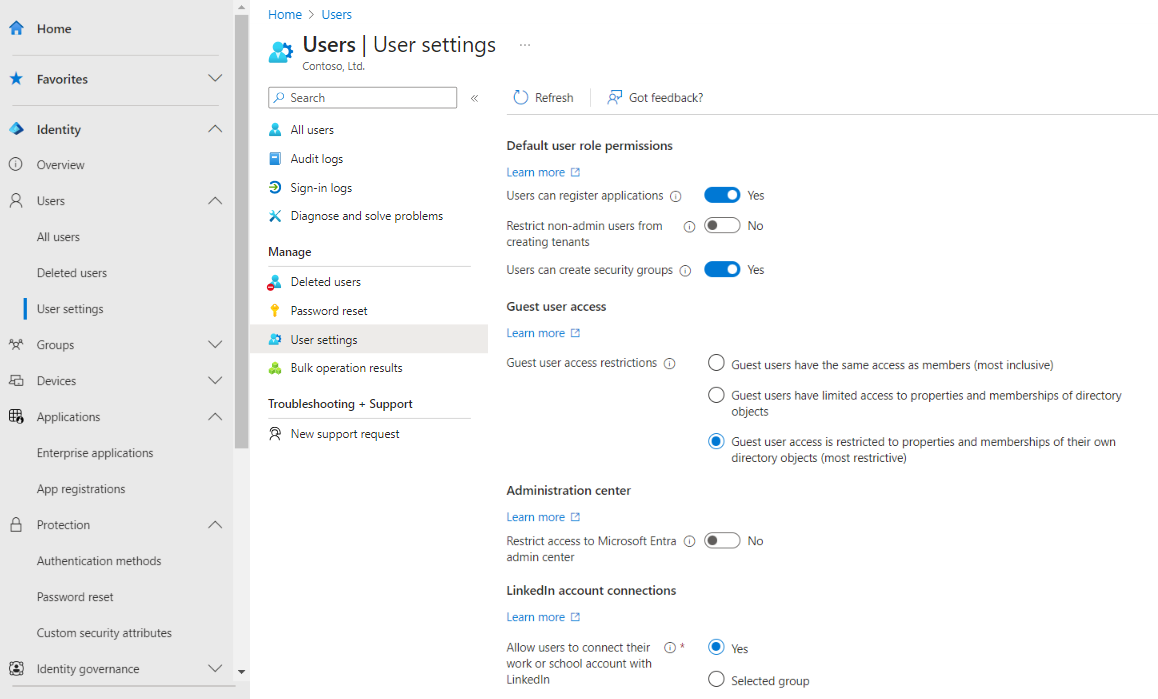 Captura de pantalla que muestra la opción de usuarios externos en la configuración del usuario.