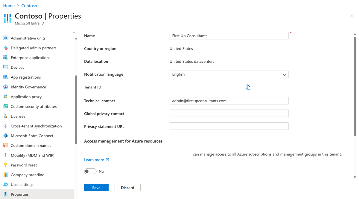 Microsoft Entra ID - Propiedades - Id. de inquilino - Campo Id. de inquilino