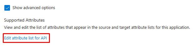 Screenshot of the Edit attribute list for API screen.