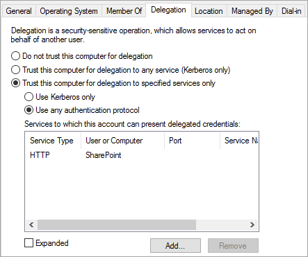 Configuración de delegación