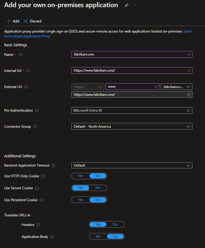 Captura de pantalla de la configuración del proxy de aplicación.