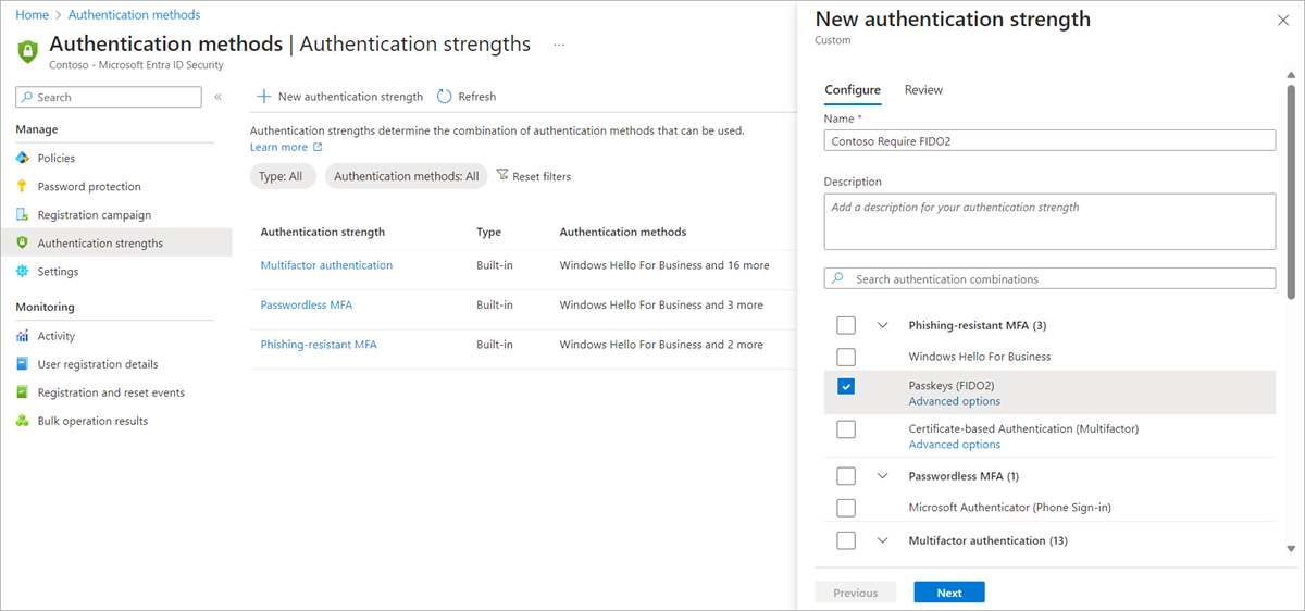 Screenshot showing the creation of a custom authentication strength.