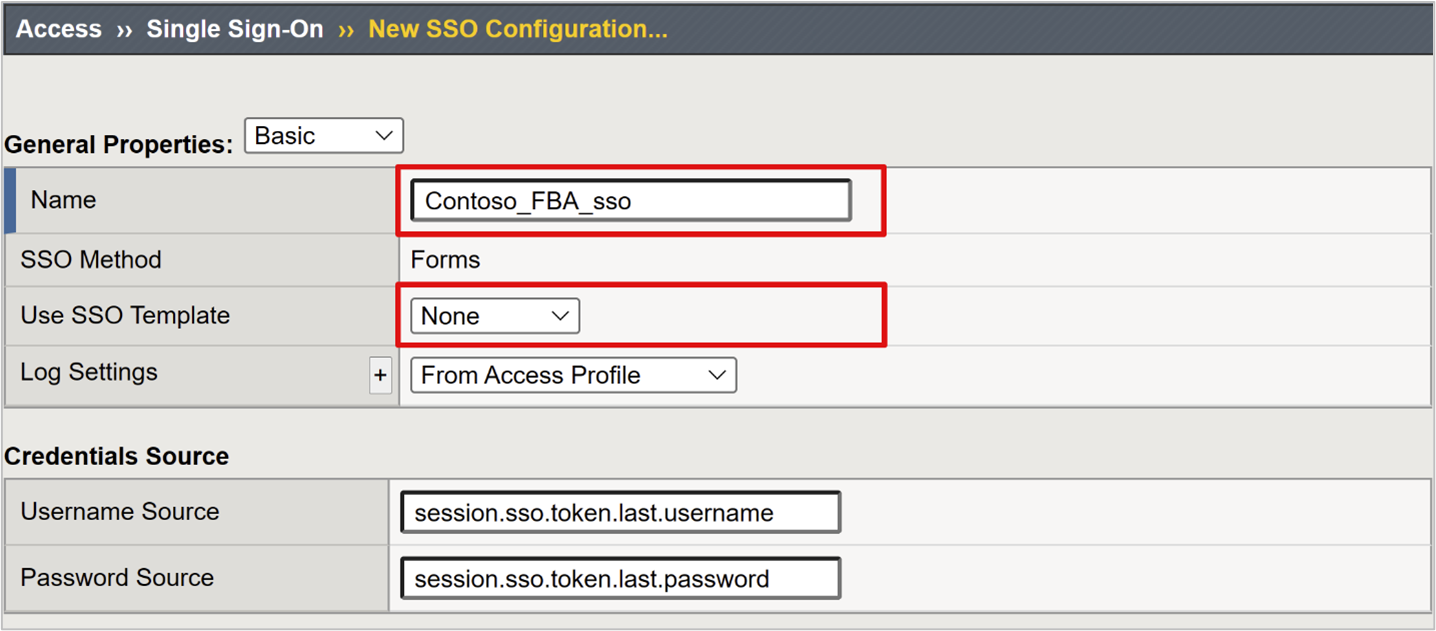 Captura de pantalla de las opciones de Plantilla de Nombre y de Uso de SSO en Configuración de nuevo SSO.