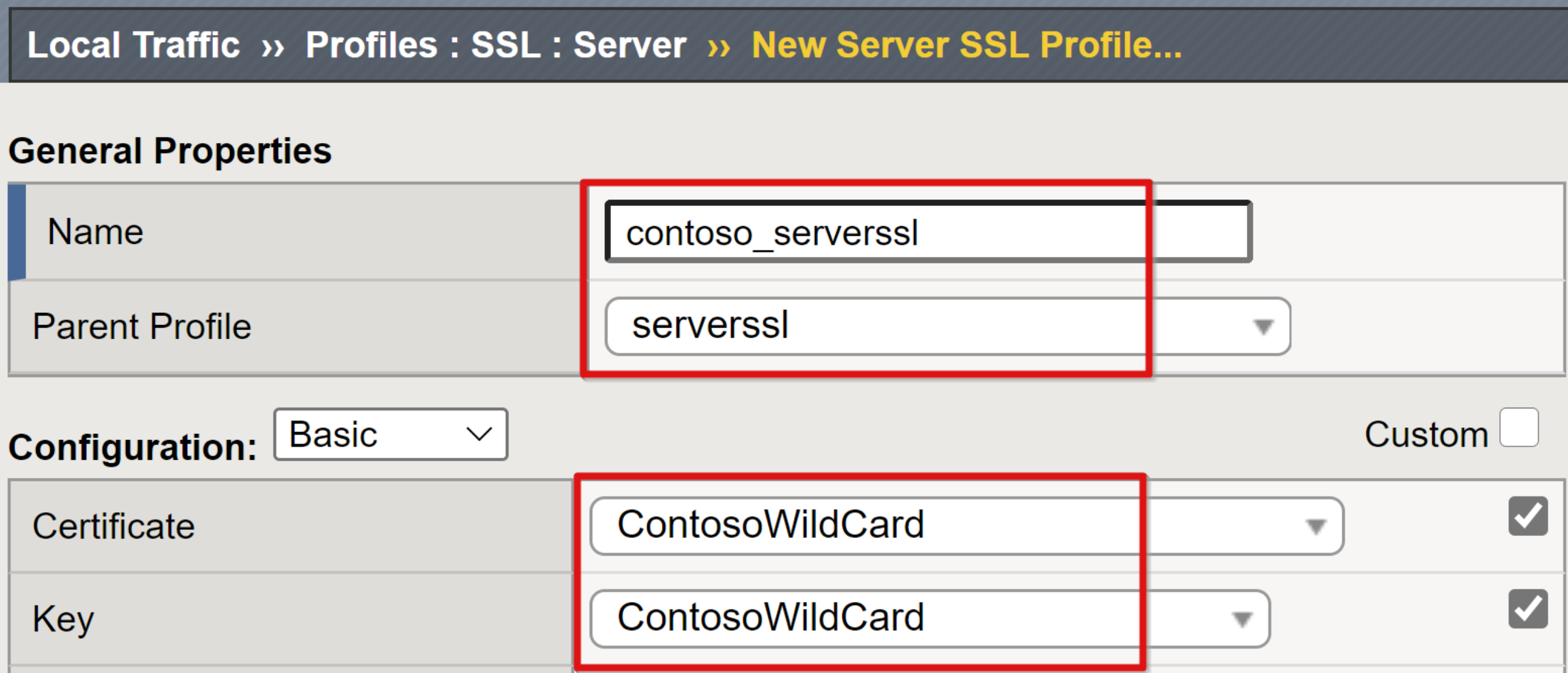 Captura de pantalla de las propiedades generales y las selecciones de configuración.