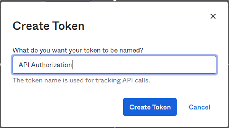 Captura de pantalla de la entrada Name (Nombre) en Create Token (Crear token).