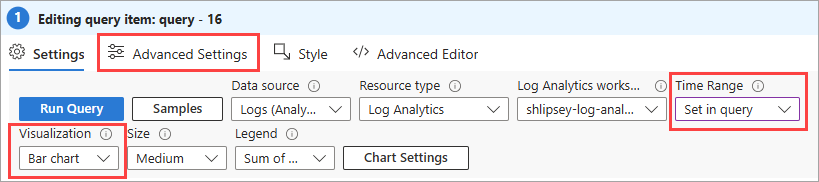 Captura de pantalla de las opciones de configuración avanzada, visualización y intervalo de tiempo.