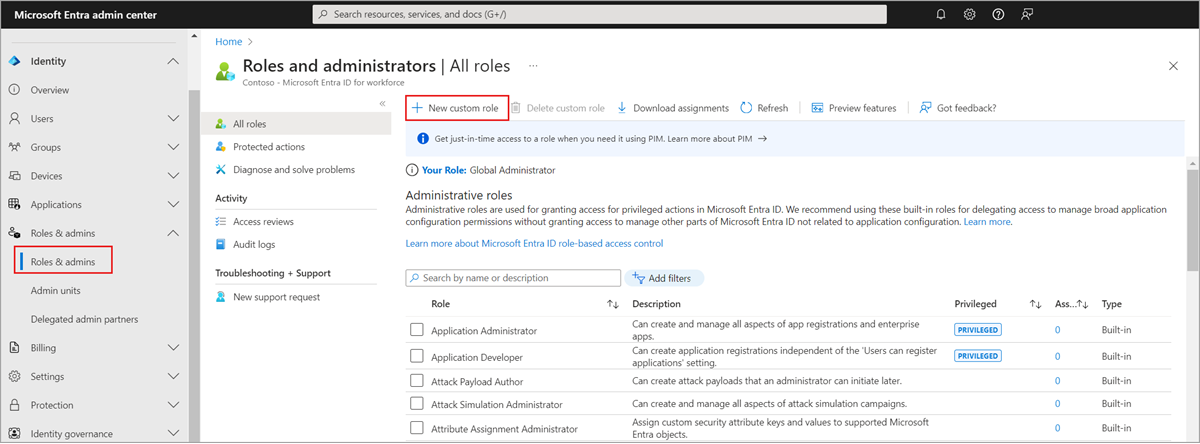 Estos permisos conceden acceso al comando del portal Nuevo registro