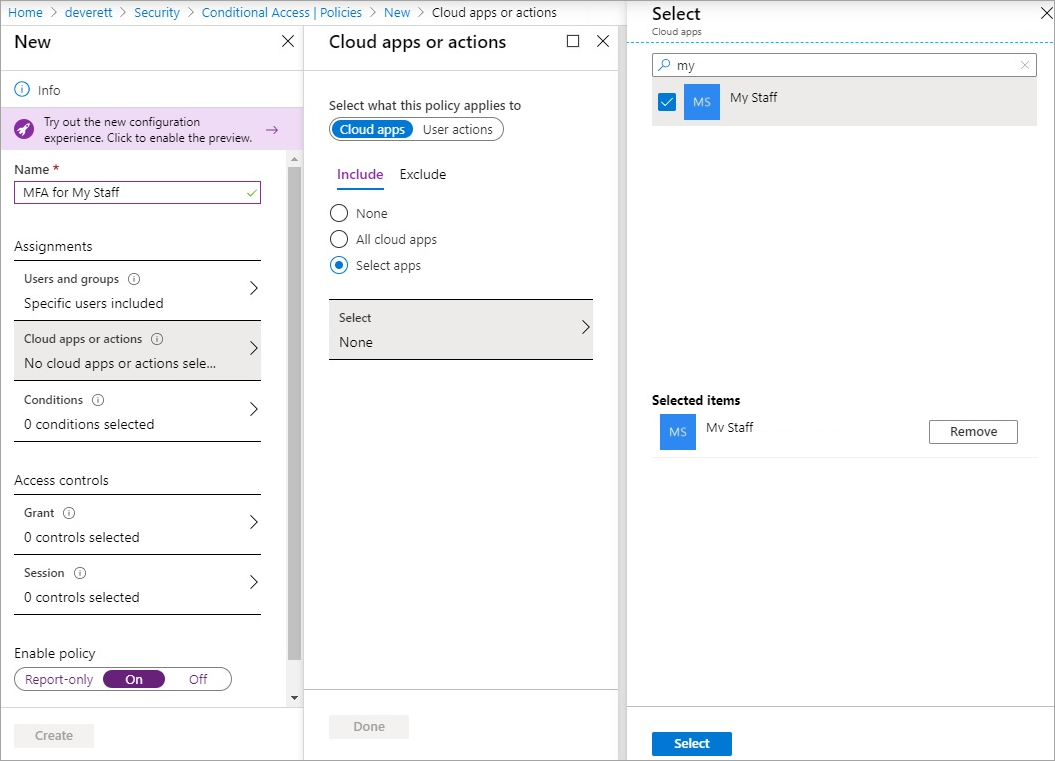 Creación de una directiva de acceso condicional para la aplicación Mi personal