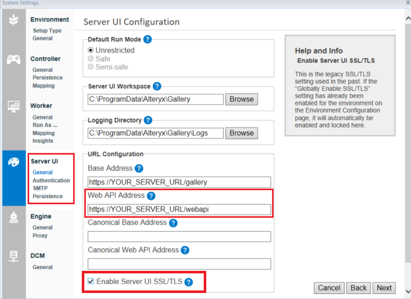 Screenshot shows Settings for the configuration.