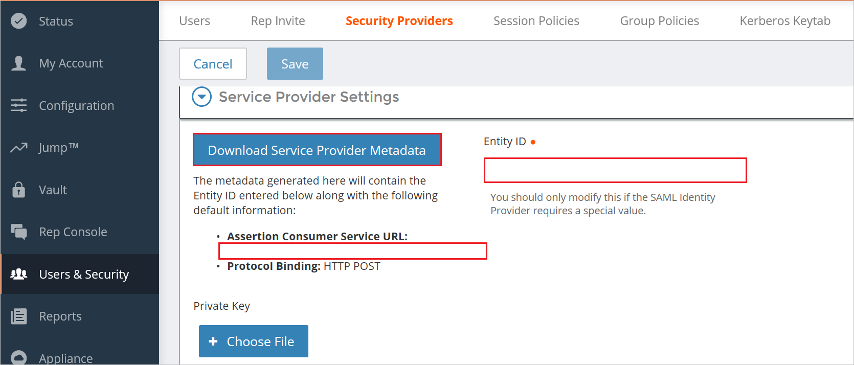 Download Service Provider Metadata