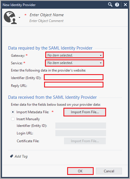 captura de pantalla de la sección Identity Provider (Proveedor de identidades).