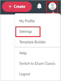 Elemento de menú Configuración en Elium